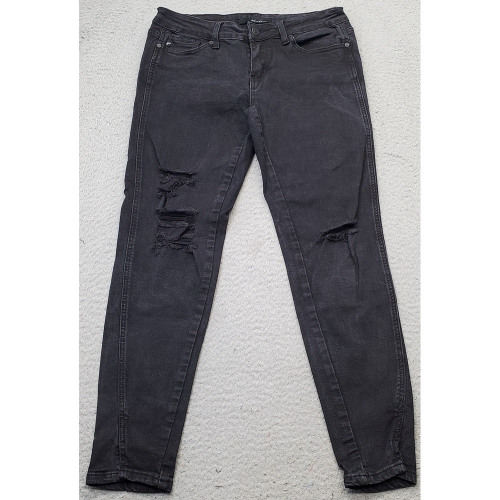 KanCan Skinny Leg Jeans Women Size 28 Black Dark Wash Distressed 5-Pocket Design